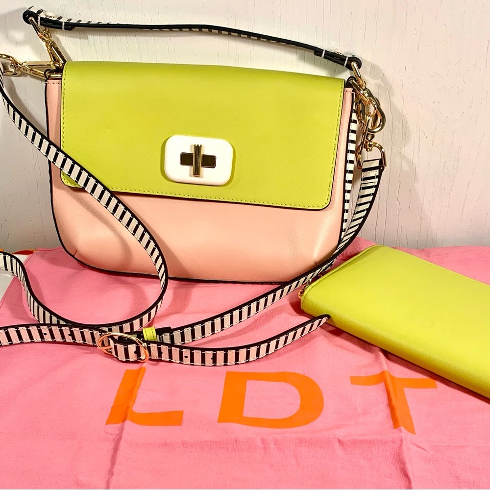 LDT Pink and Yellow Crossbody Bag with Wallet